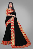 Solid, Woven Daily Wear Cotton Blend Saree red black