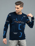 Printed Men Round Neck Navy Blue T-Shirt Navy