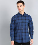 Men Checkered Casual Brown Shirt Blue