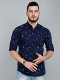 Men Printed Casual Dark Blue, Light Blue, White Shirt Blue